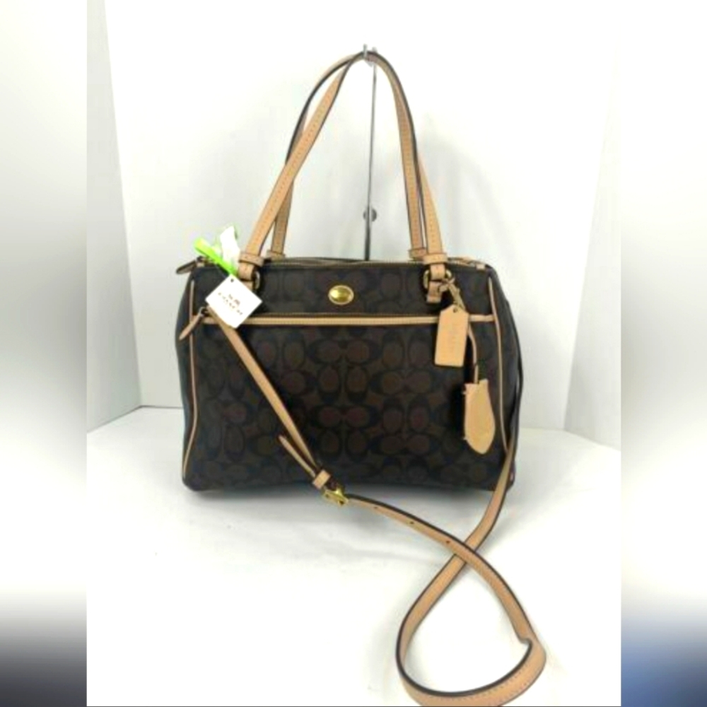 Coach Designer Peyton Brown Signature Print Satchel Crossbody Shoulder Bag